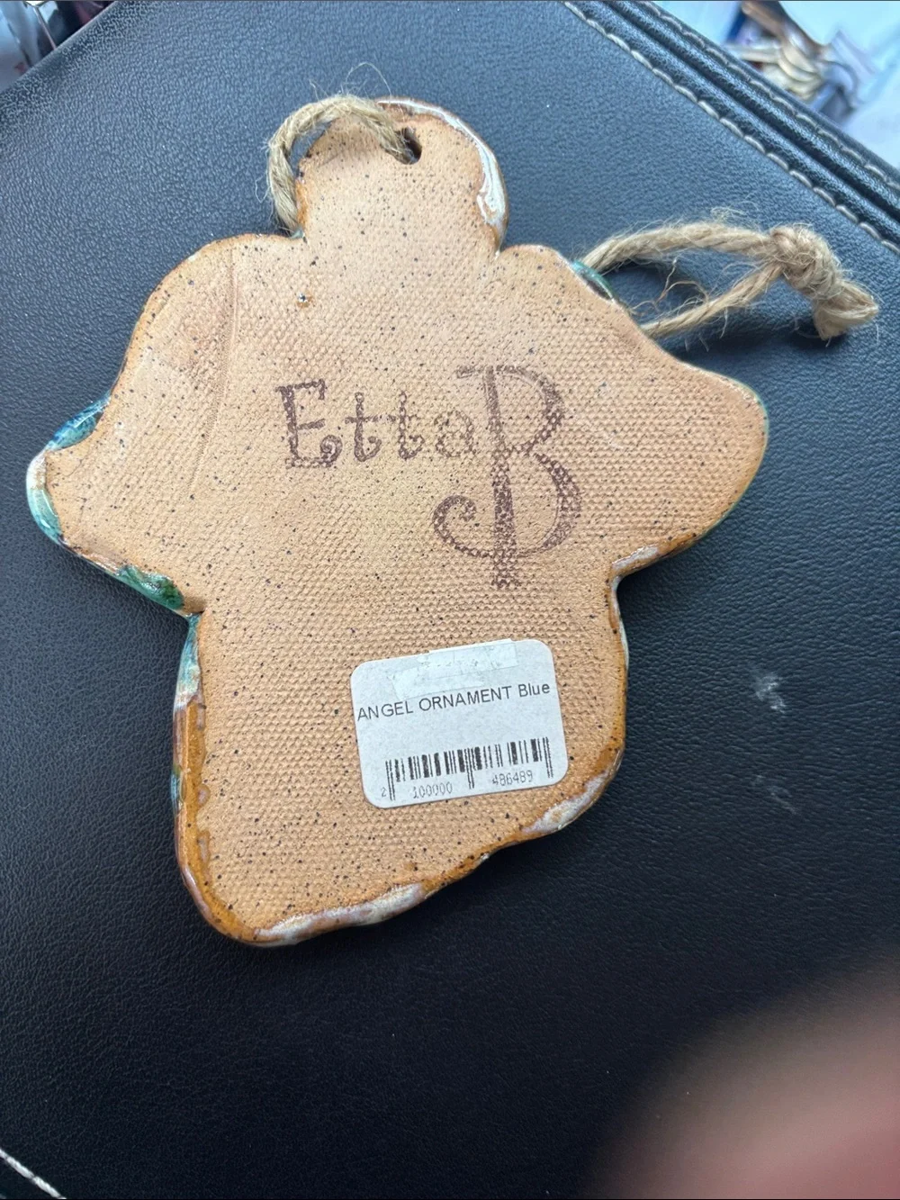 Etta B Handmade Ceramic Angel Ornament in Blue-Green Glaze -pottery
